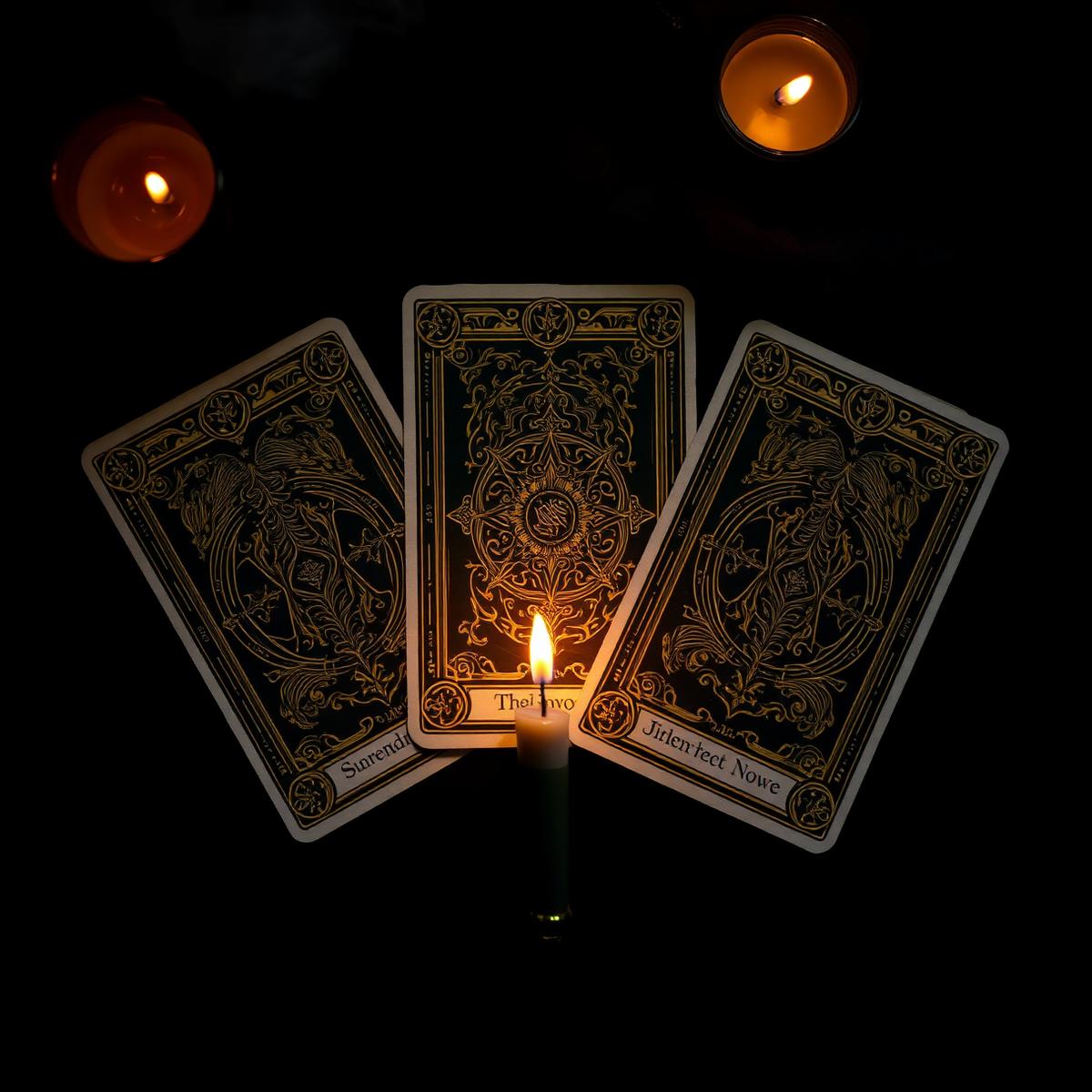 The Three-Card Reading — tarot cards laid by candlelight